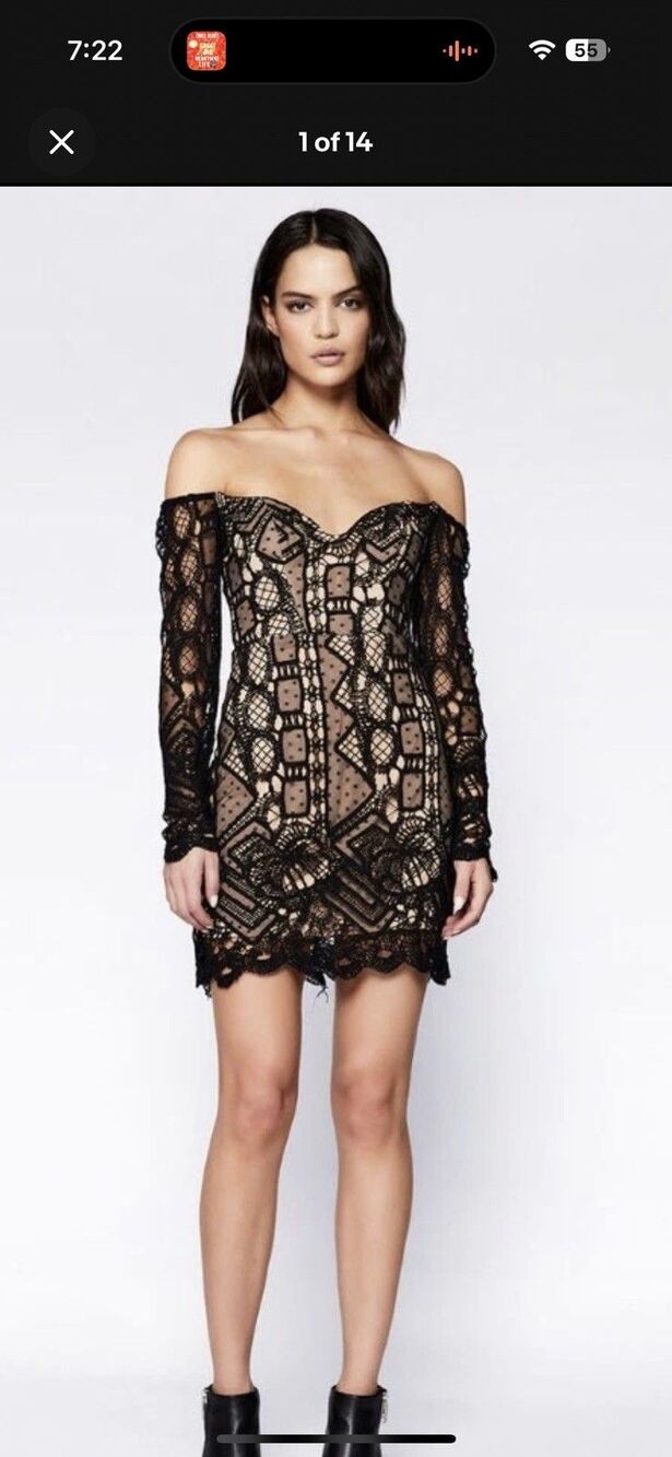 NWT Bardot Black Lace Off Shoulder Dress XL | Dark Romanticism LBD
